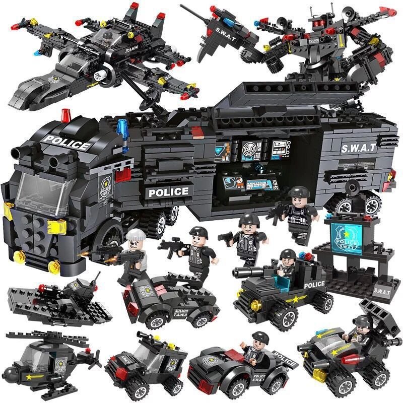 Thunder Accumulated Police Building Blocks Set (400–800 Pieces) – Educational Kids Construction Toy | Special Police Vehicles, Helicopter, Tank & Command Center Collection