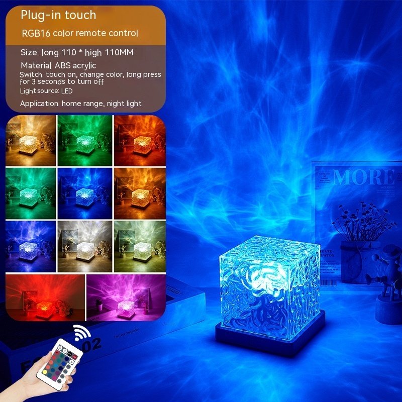 LED Water Ripple Ambient Night Light USB Rotating Projection Crystal Table Lamp RGB Dimmable Home Decoration 16 Color Gifts - Image 6