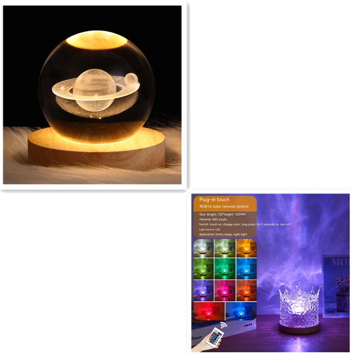 LED Water Ripple Ambient Night Light USB Rotating Projection Crystal Table Lamp RGB Dimmable Home Decoration 16 Color Gifts - Image 4