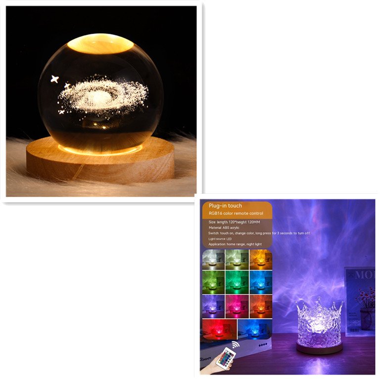 LED Water Ripple Ambient Night Light USB Rotating Projection Crystal Table Lamp RGB Dimmable Home Decoration 16 Color Gifts - Image 3