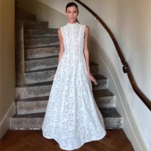 Half Turtleneck Sleeveless Lace High Waist Slim Fit Dress European And American