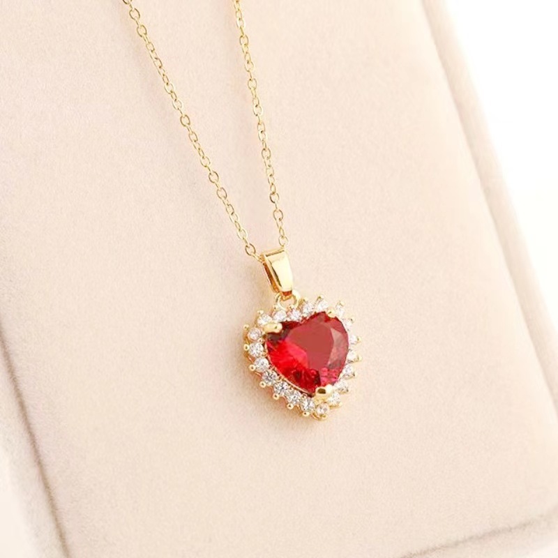 Fashion Micro-inlaid Pendant Ruby Heart Necklace - Image 6
