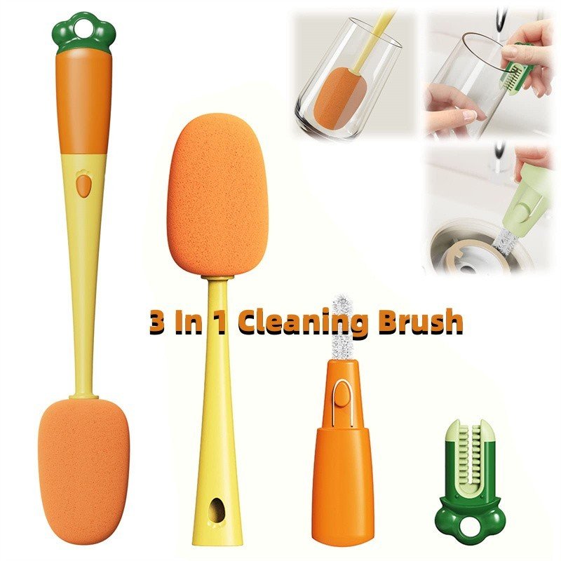 Kitchen 3 In 1 Multifunctional Cleaning Cup Washer Brush Long Handle Carrot Water Bottle Cleaning Brush - Image 10