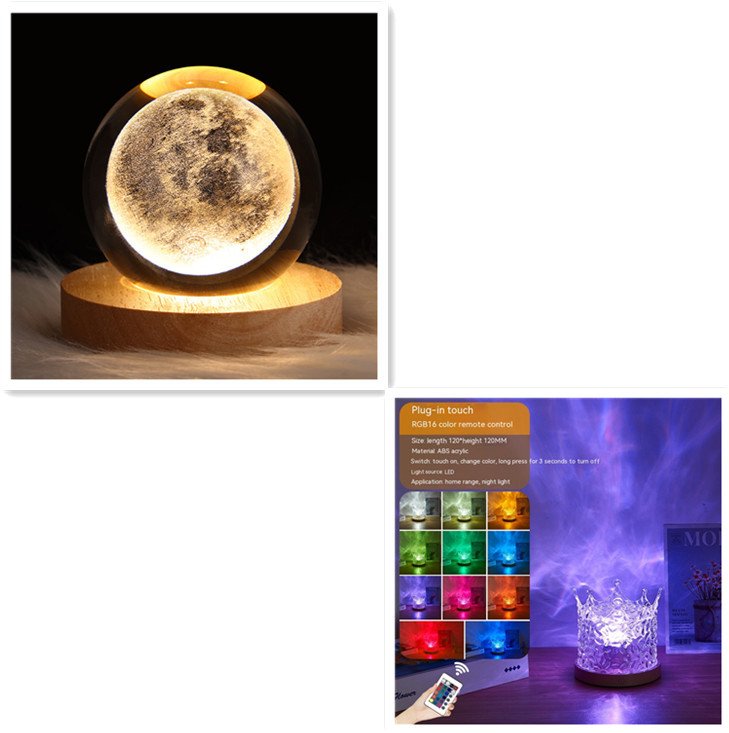 LED Water Ripple Ambient Night Light USB Rotating Projection Crystal Table Lamp RGB Dimmable Home Decoration 16 Color Gifts - Image 2