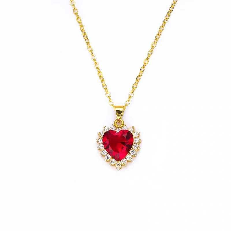 Fashion Micro-inlaid Pendant Ruby Heart Necklace - Image 5