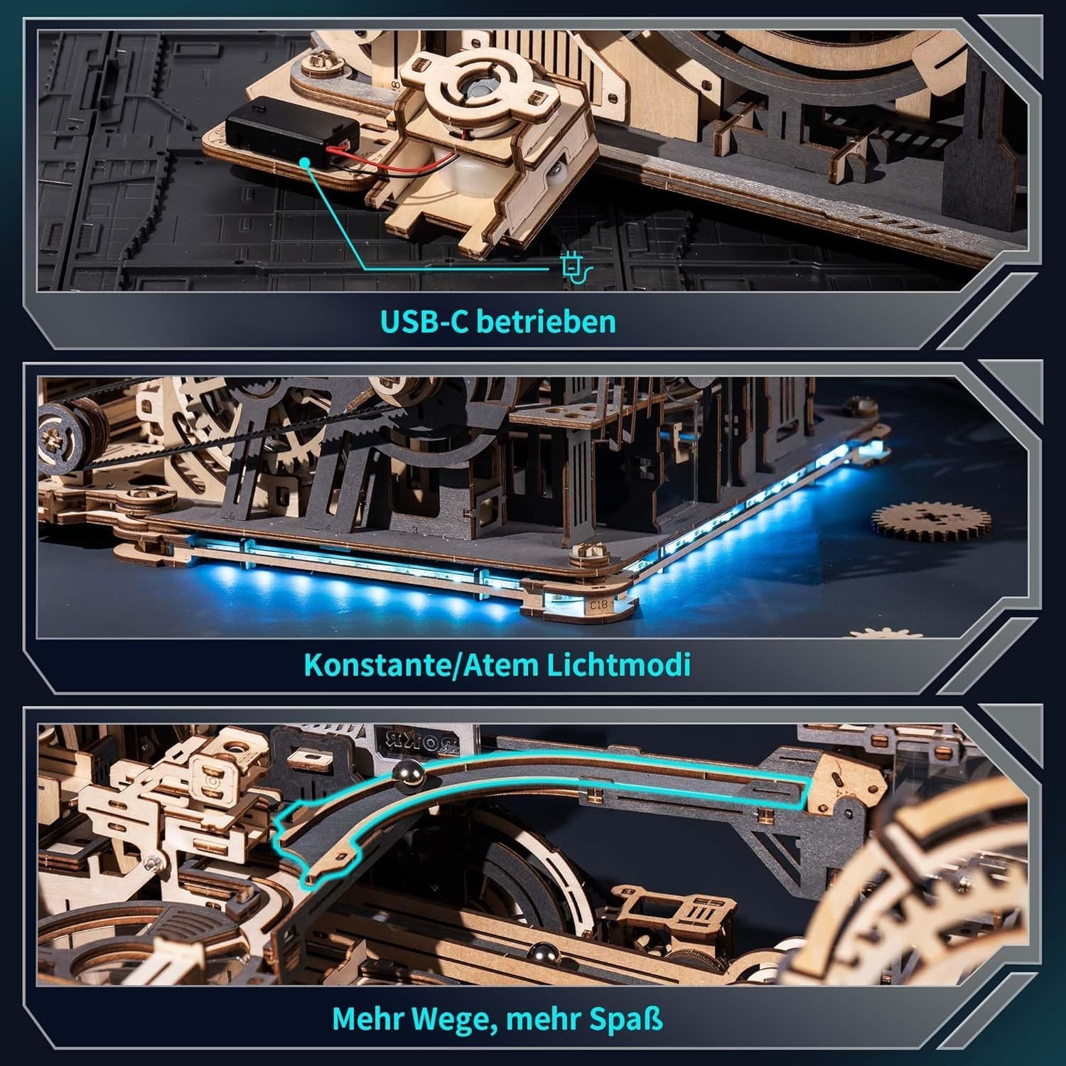 ROBOTIME Marble Run Link Pack For Marble Night City LGA01 & Marble Spaceport LGC01, 3D Wooden Puzzles Adults Model Kits To Build Gifts For Boys LG01 - Image 7