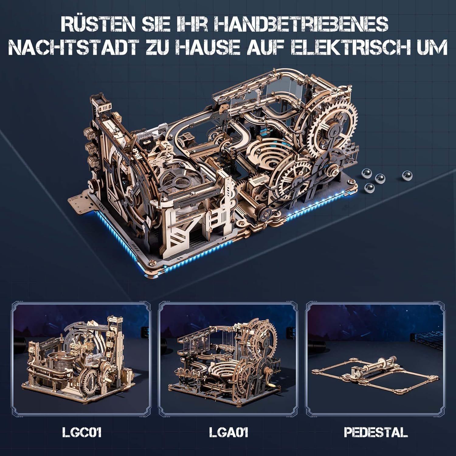 ROBOTIME Marble Run Link Pack For Marble Night City LGA01 & Marble Spaceport LGC01, 3D Wooden Puzzles Adults Model Kits To Build Gifts For Boys LG01 - Image 4