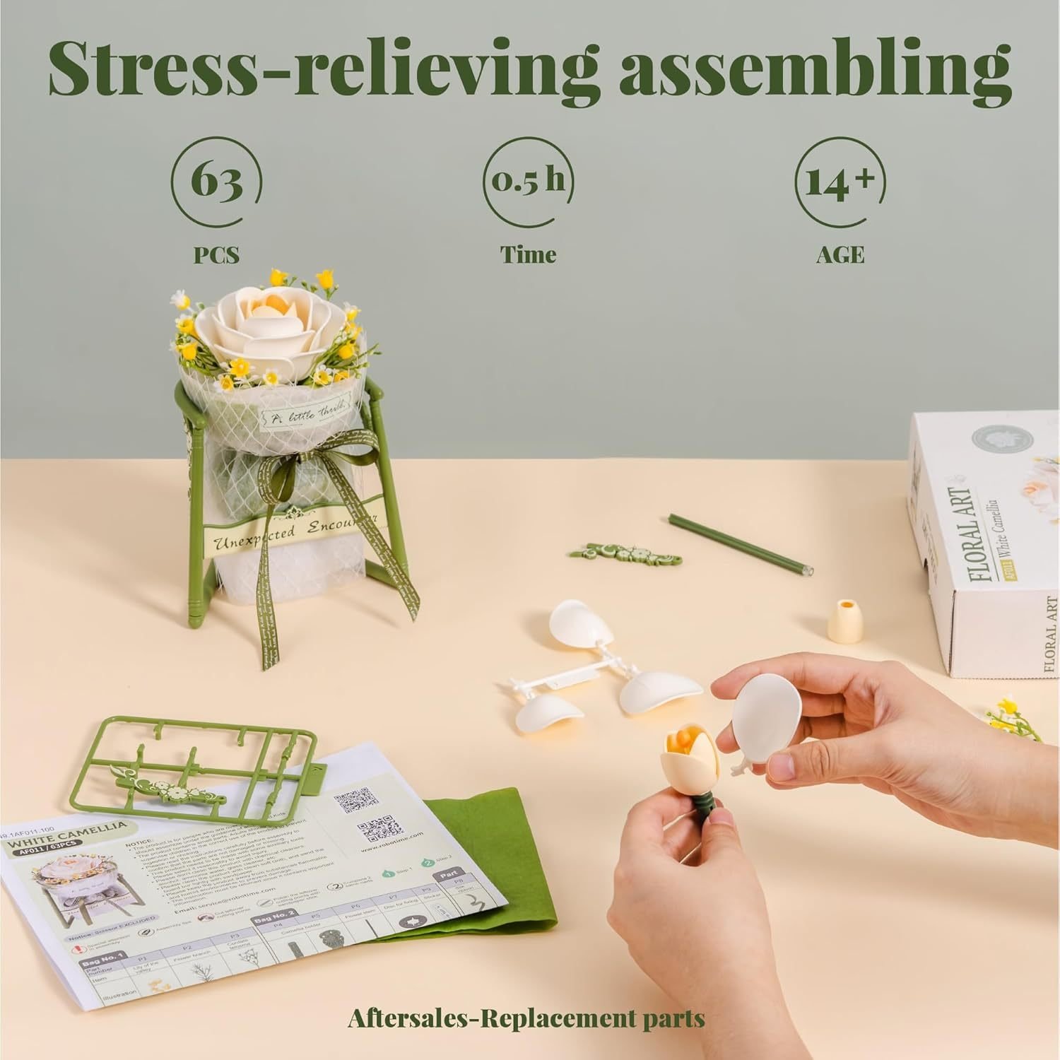 ROBOTIME Artificial Flowers 3D Puzzle Model Kits Puzzles For Adults To Build, Decoration Home Decor Accessories Living Room Gifts For Women, Camellia - Image 4